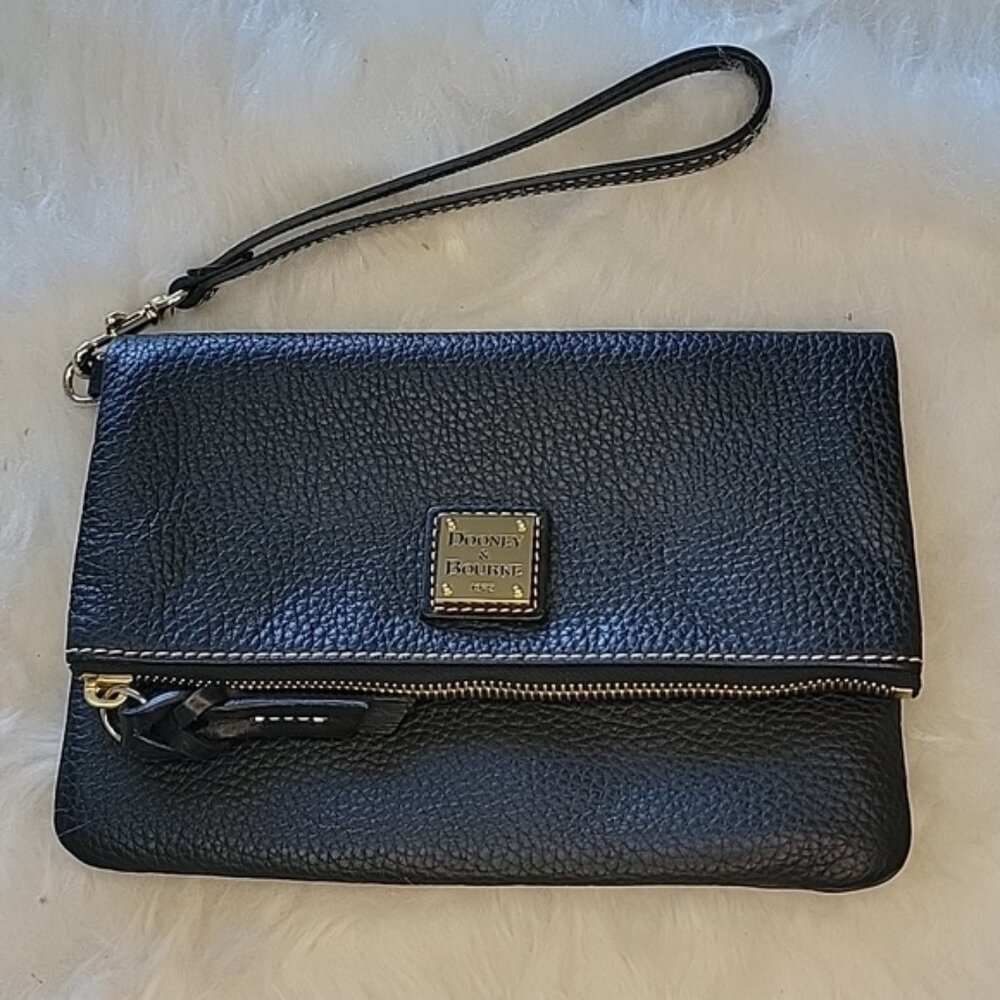 DOONEY & BOURKE NeW Black Pebbled Leather Fold Over Wristlet Wallet Clutch‎ Bag